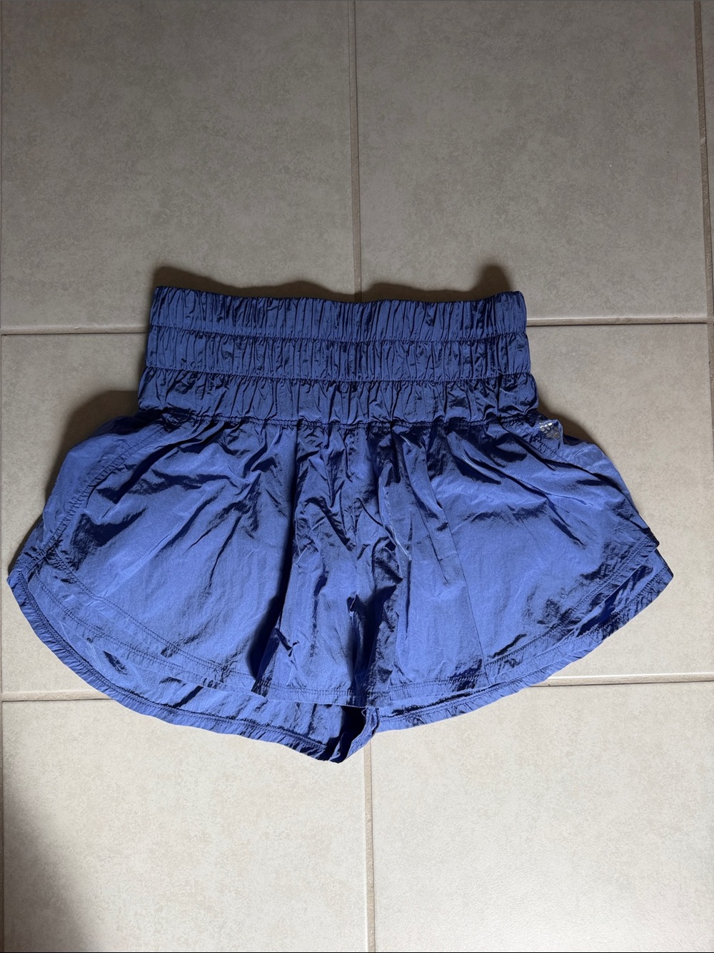 Free People Deep Blue Gathered-Waist Athletic Shorts